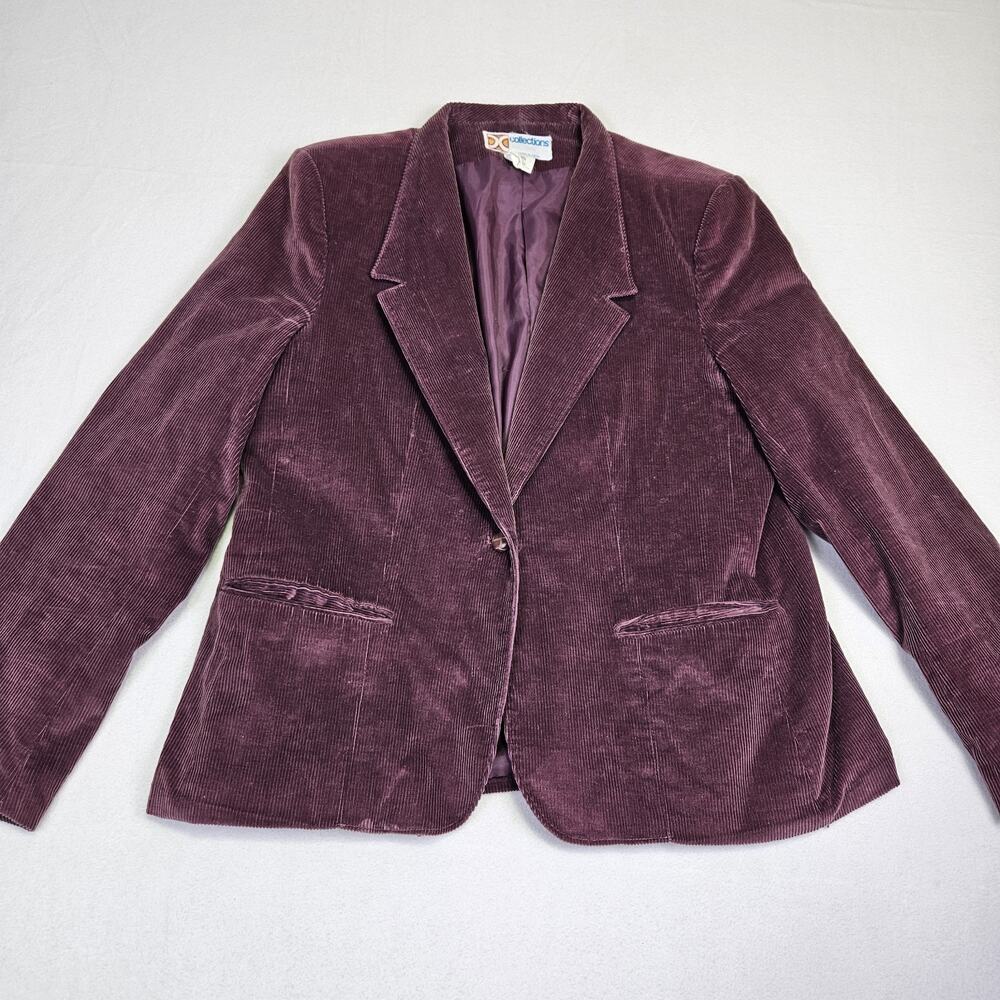 VTG 70s 80s Womens 12 Blazer Corduroy Jacket Japan Leather Button Plum Purple - Picture 7 of 16